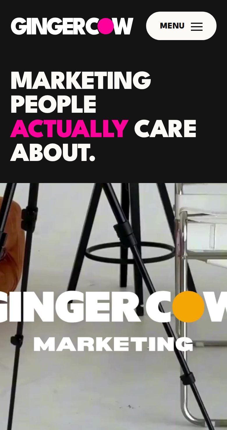 Ginger Cow website on a phone: Home