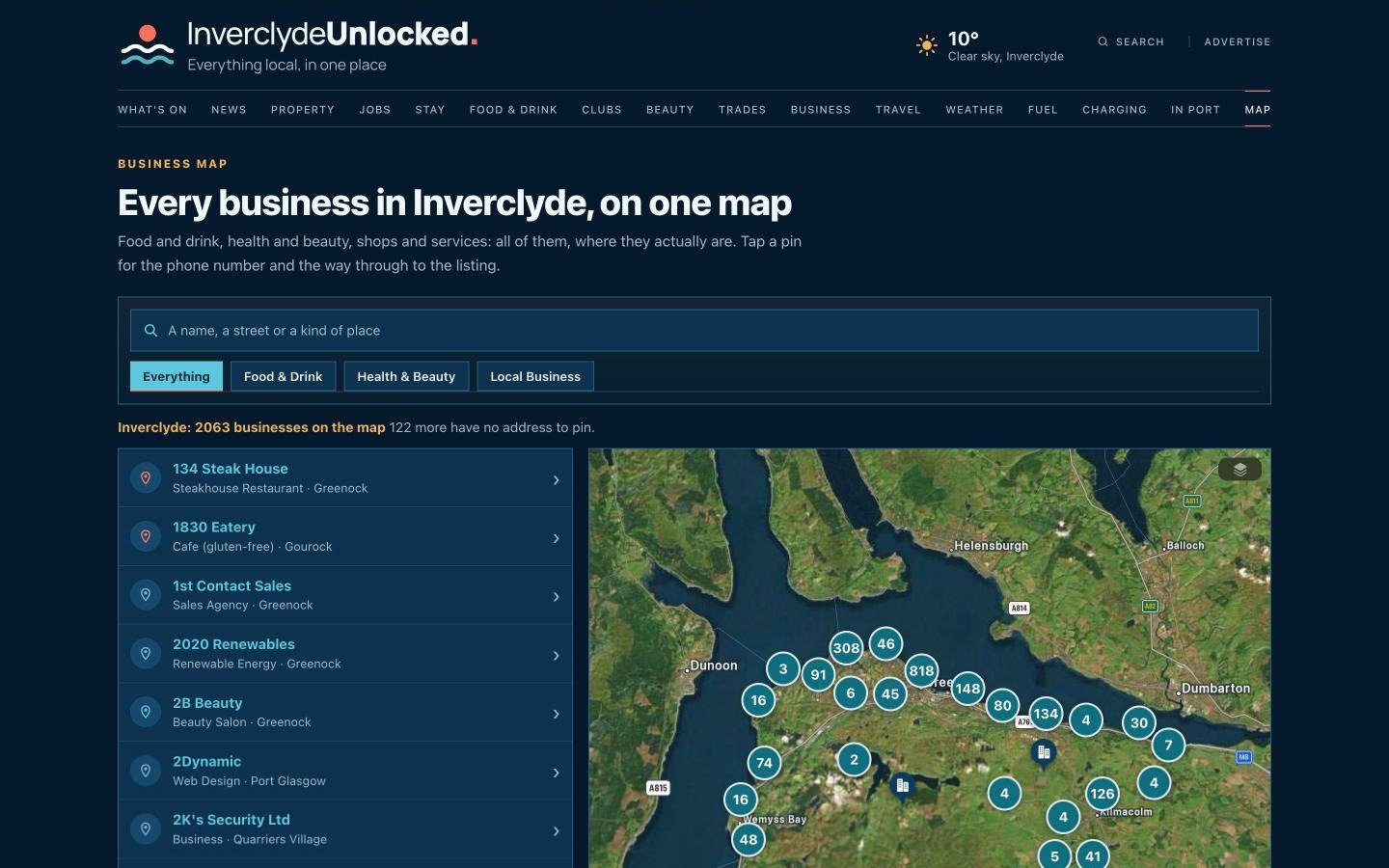 Inverclyde Unlocked website: business map