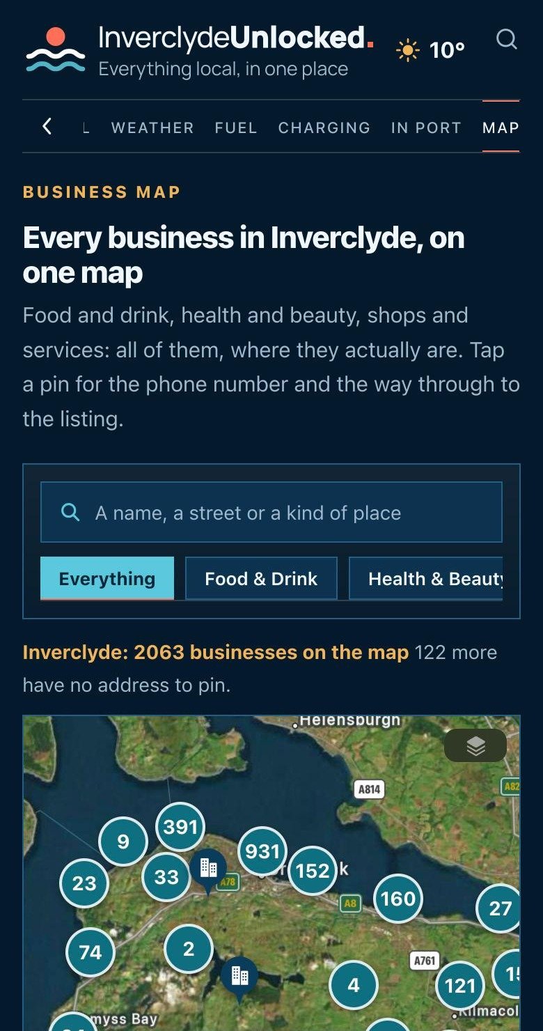 Inverclyde Unlocked app: business map