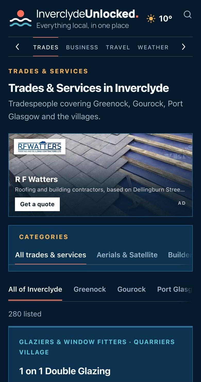 Inverclyde Unlocked app: Trades